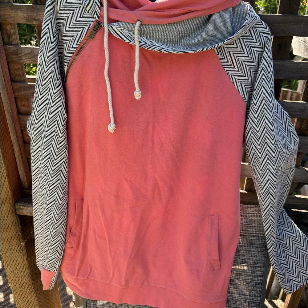 Coral Hoodie with Chevron Sleeves